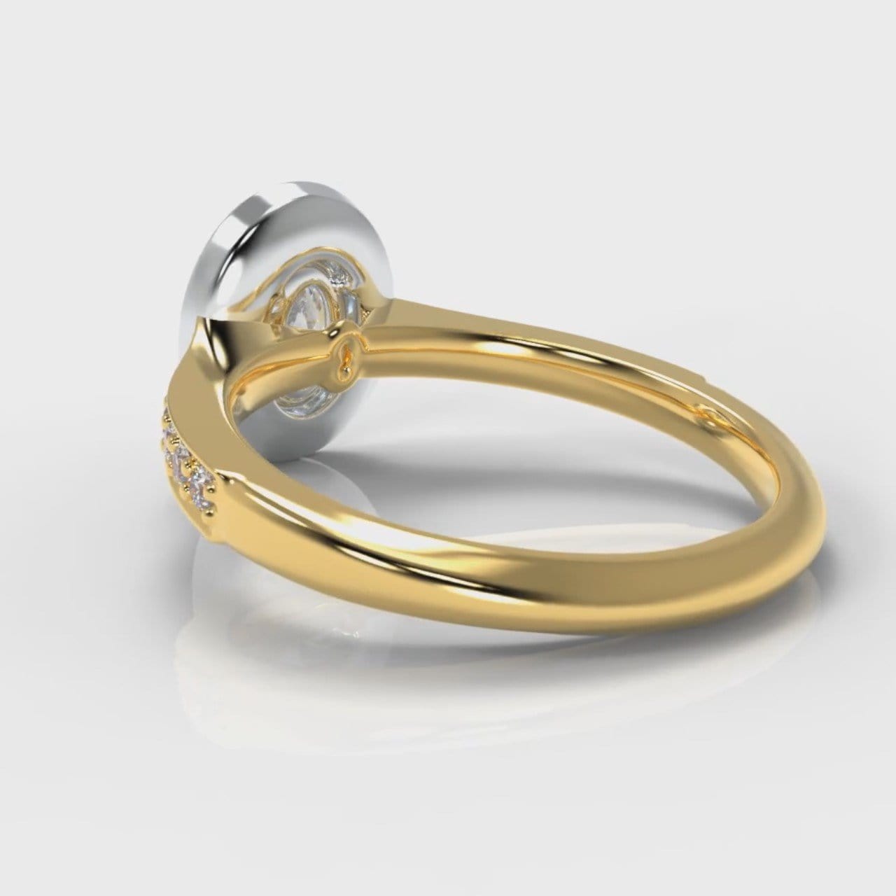Pavé Oval Diamond Halo Engagement Ring - Two Tone Yellow Gold