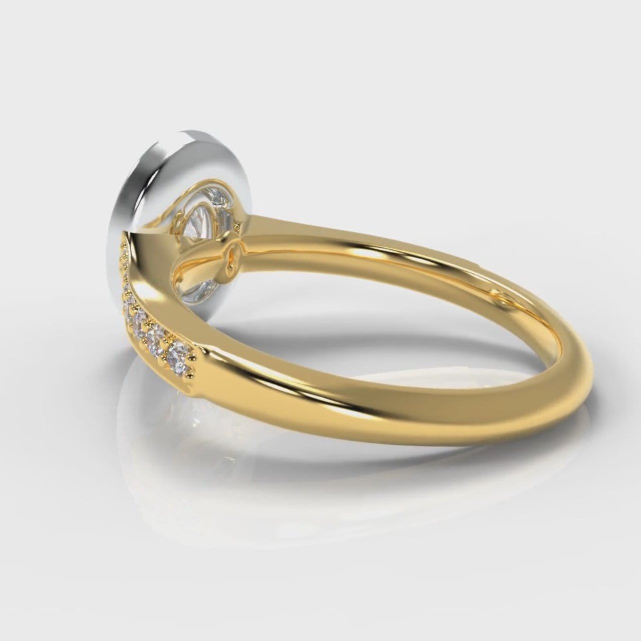 Pavé Oval Diamond Halo Engagement Ring - Two Tone Yellow Gold