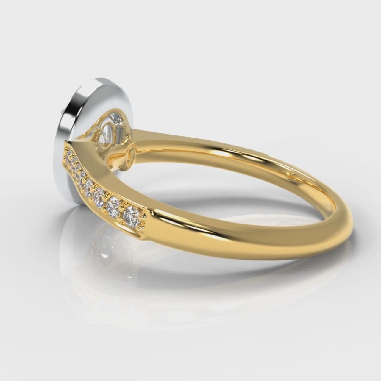 Pavé Oval Diamond Halo Engagement Ring - Two Tone Yellow Gold