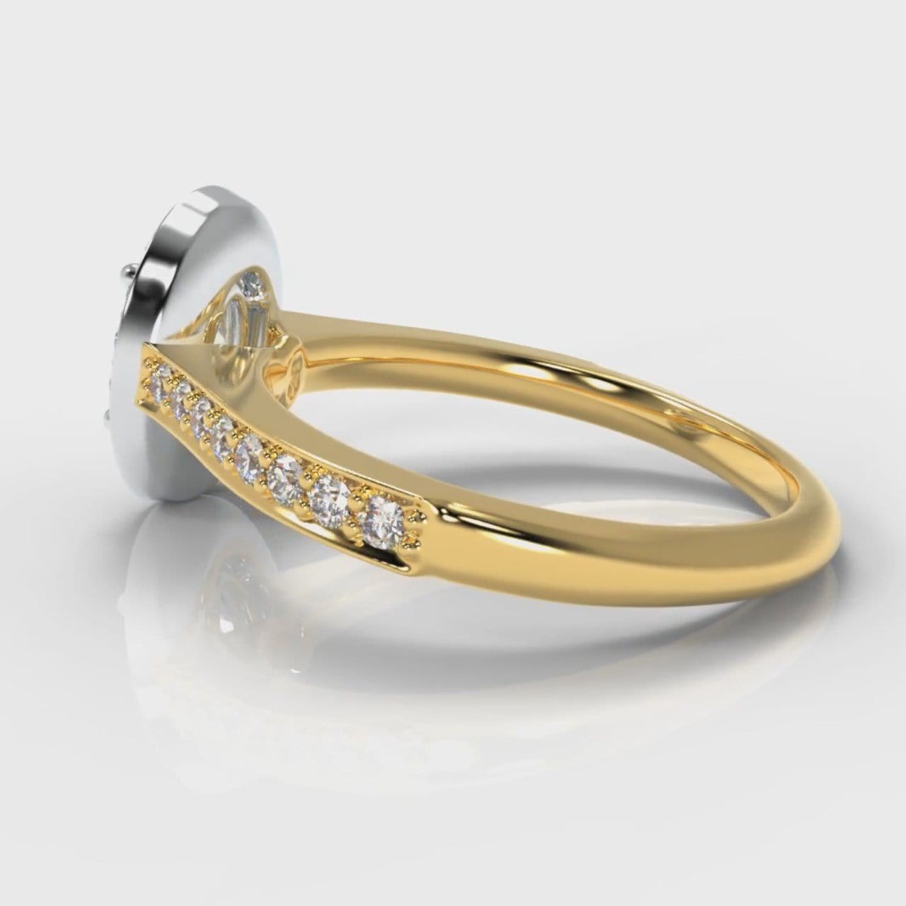 Pavé Oval Diamond Halo Engagement Ring - Two Tone Yellow Gold