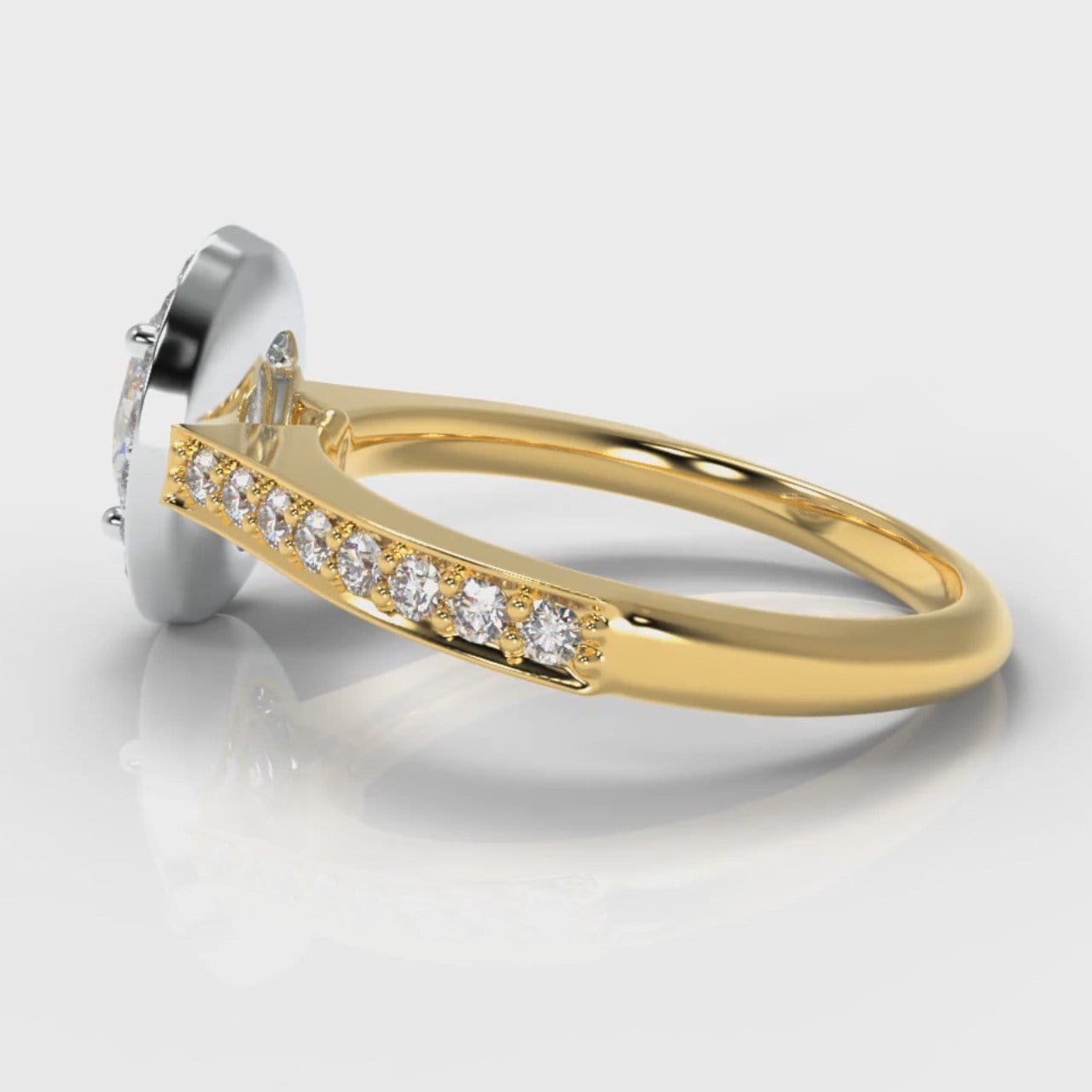 Pavé Oval Diamond Halo Engagement Ring - Two Tone Yellow Gold