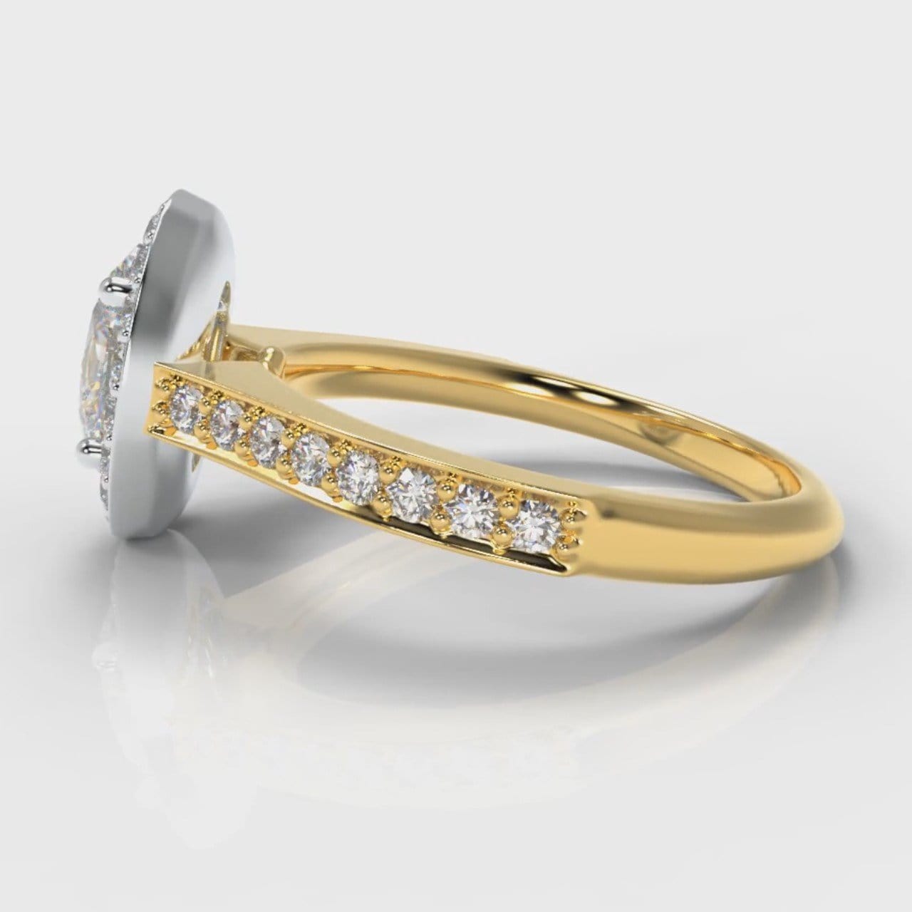 Pavé Oval Diamond Halo Engagement Ring - Two Tone Yellow Gold
