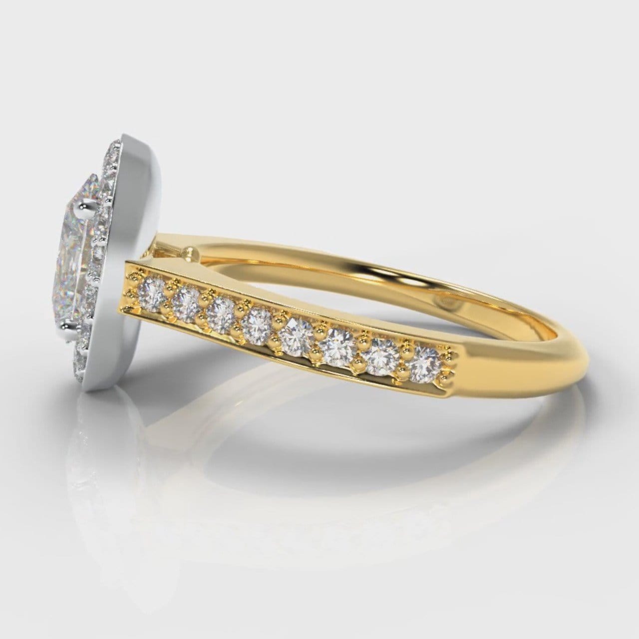 Pavé Oval Diamond Halo Engagement Ring - Two Tone Yellow Gold