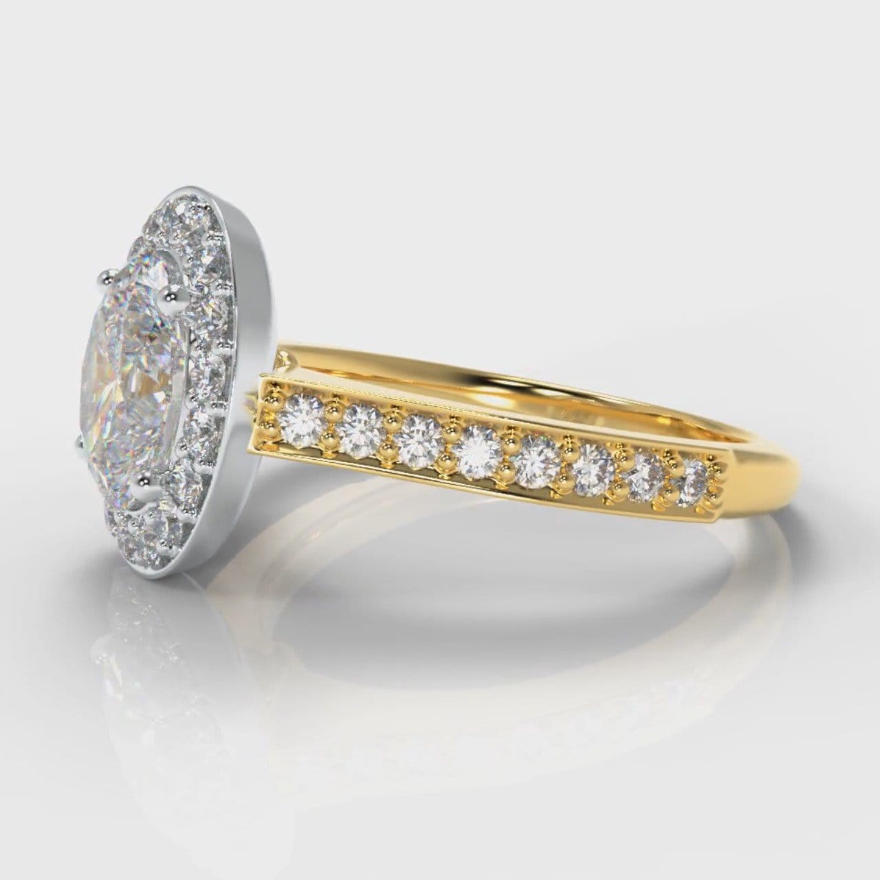 Pavé Oval Diamond Halo Engagement Ring - Two Tone Yellow Gold