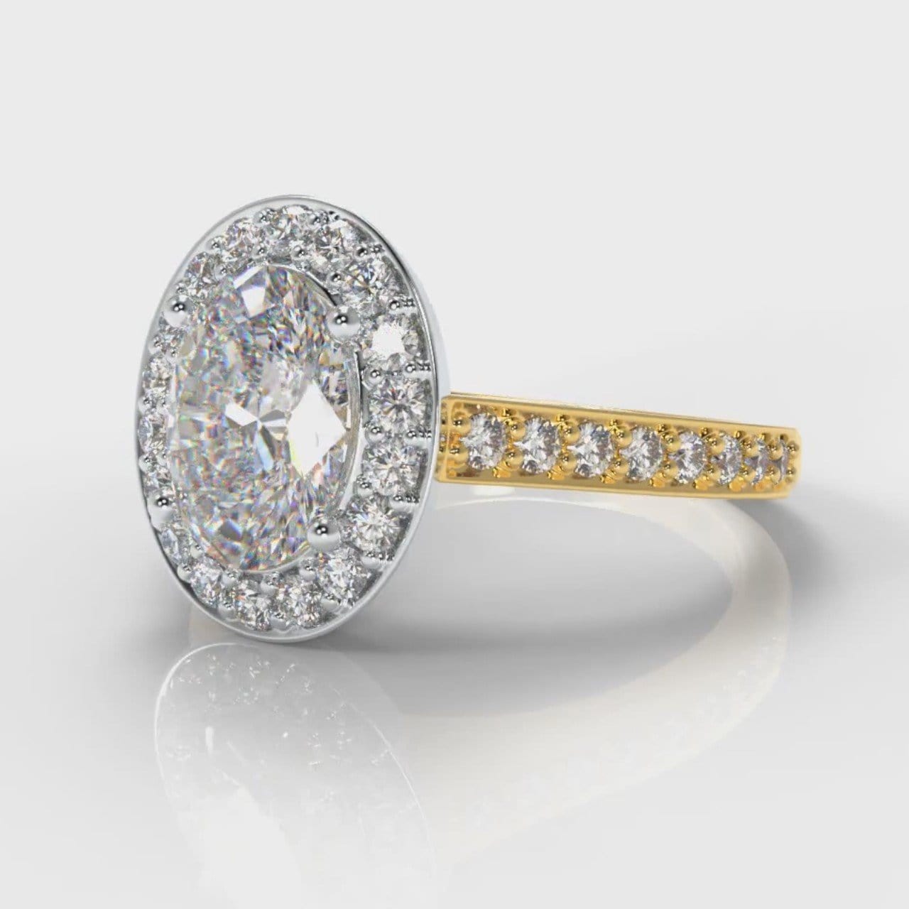 Pavé Oval Diamond Halo Engagement Ring - Two Tone Yellow Gold