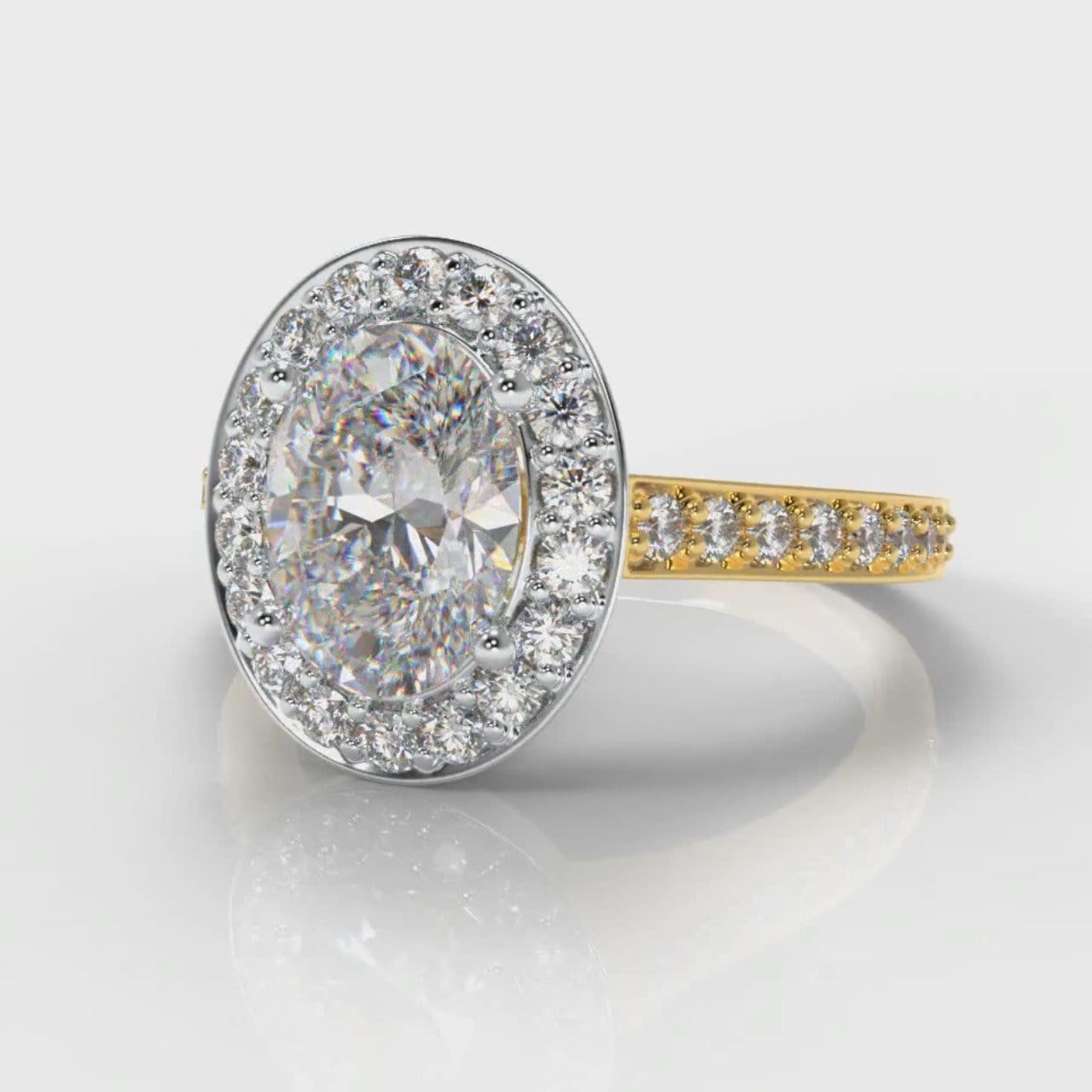 Pavé Oval Diamond Halo Engagement Ring - Two Tone Yellow Gold