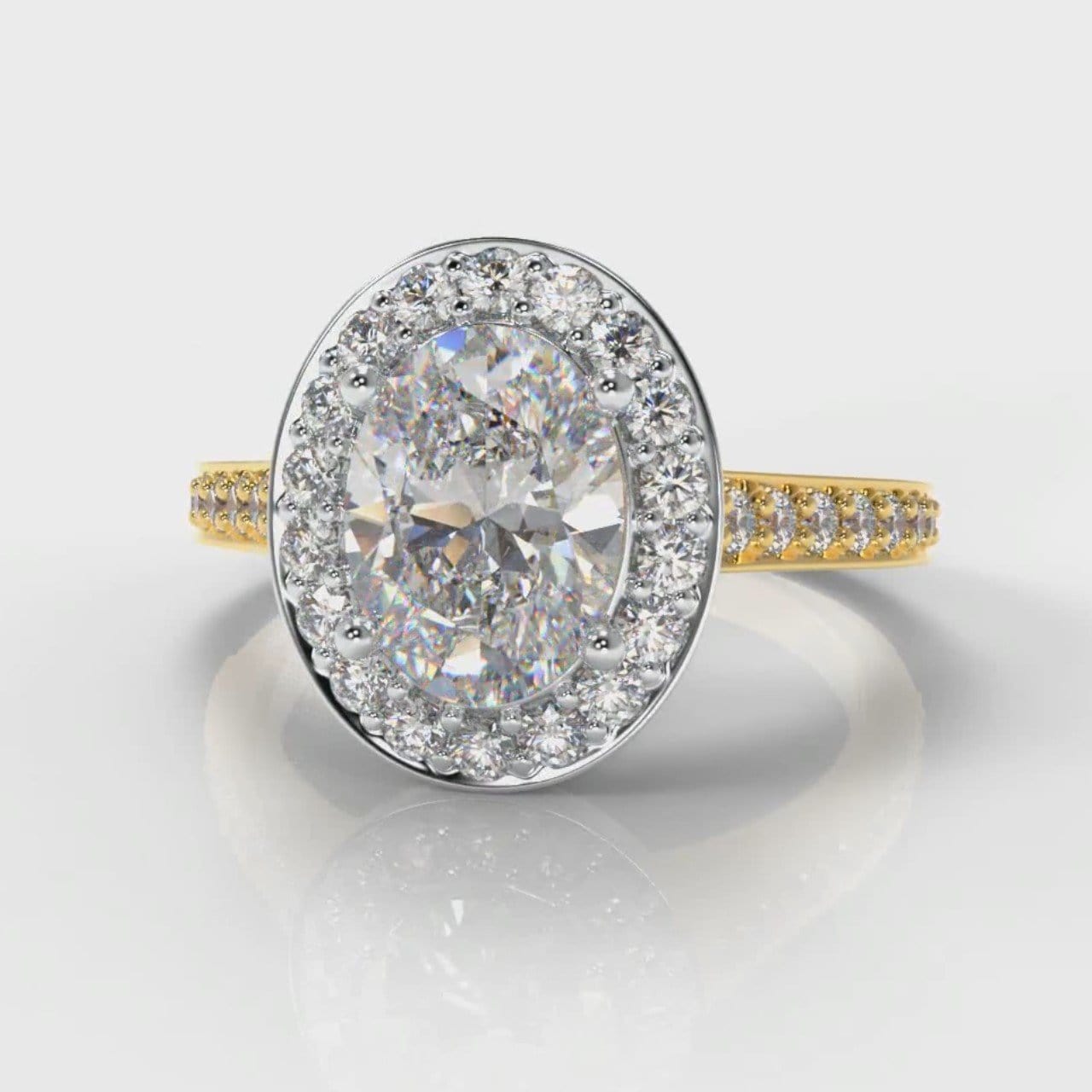 Pavé Oval Diamond Halo Engagement Ring - Two Tone Yellow Gold