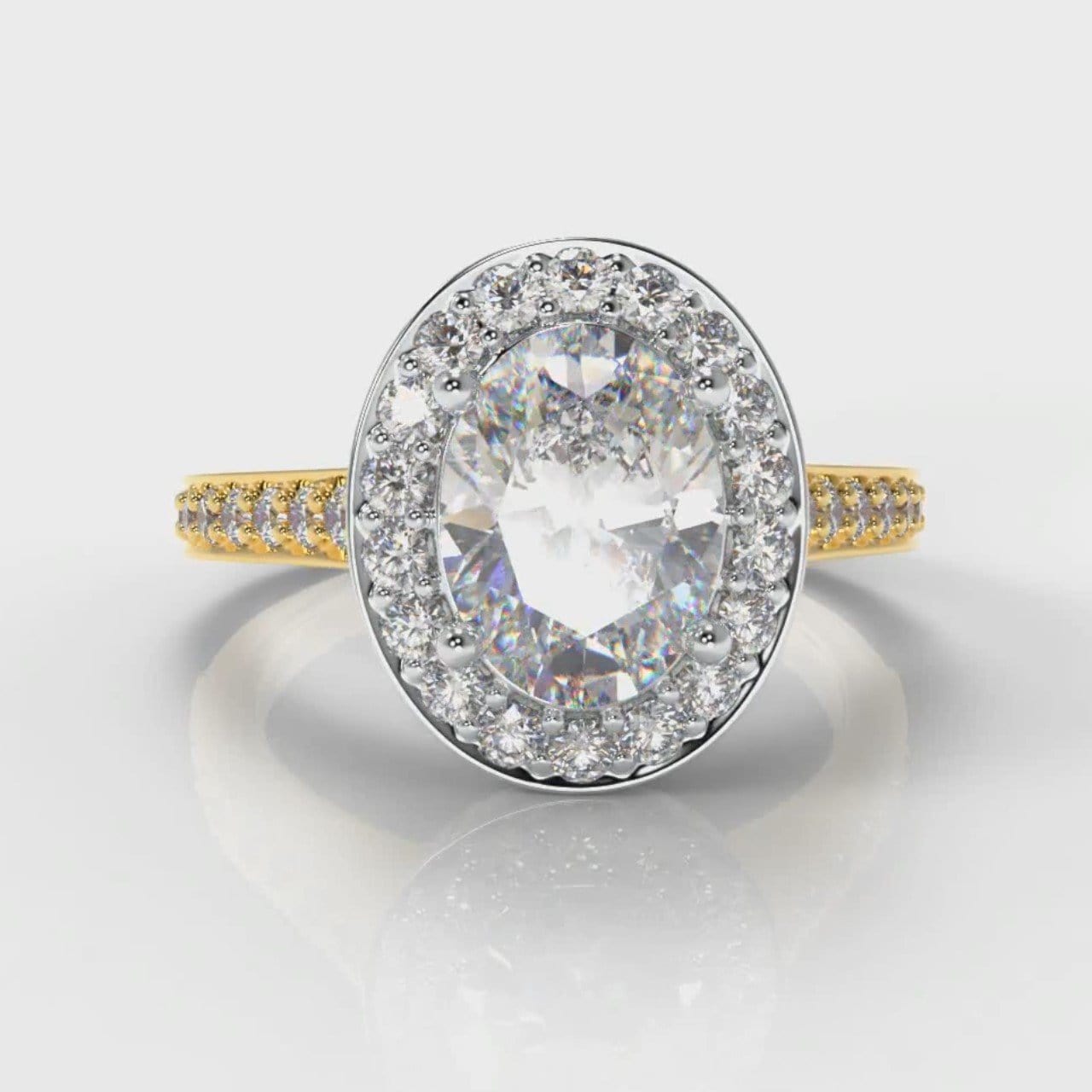 Pavé Oval Diamond Halo Engagement Ring - Two Tone Yellow Gold
