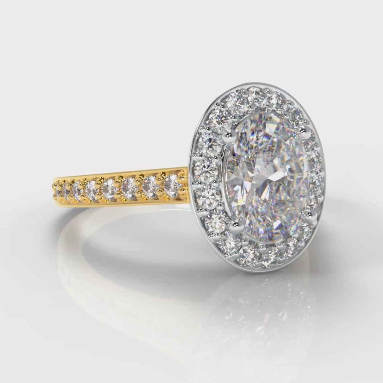 Pavé Oval Diamond Halo Engagement Ring - Two Tone Yellow Gold
