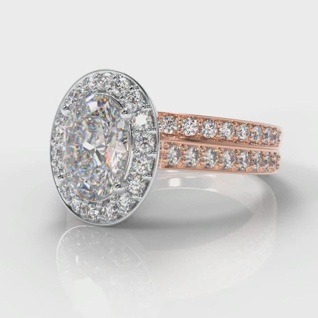 Pavé Oval Diamond Halo Bridal Set - Two Tone Rose Gold