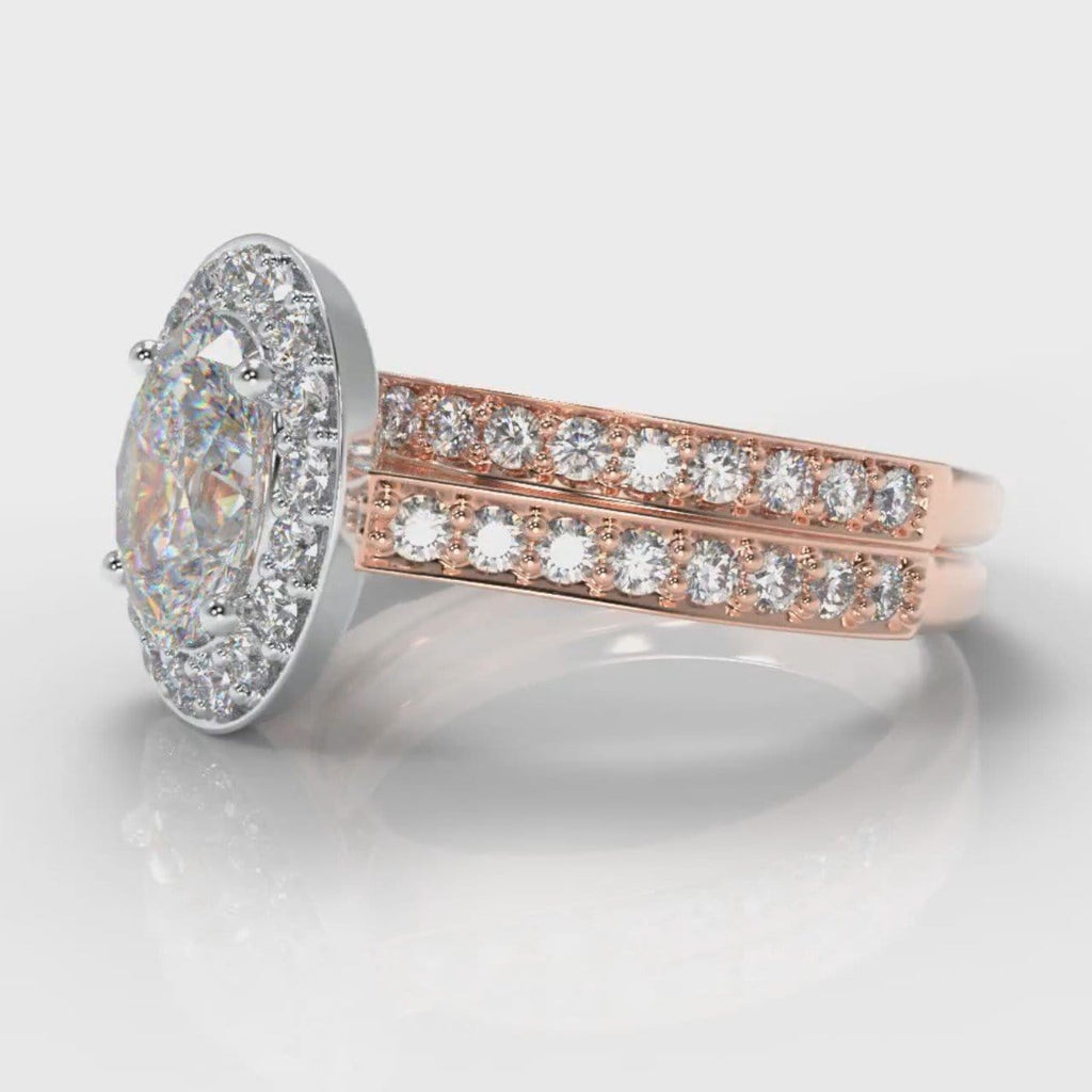 Pavé Oval Diamond Halo Bridal Set - Two Tone Rose Gold