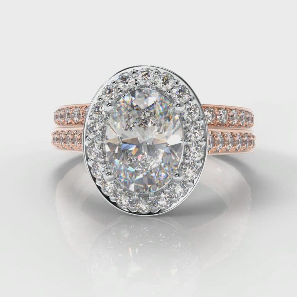 Pavé Oval Diamond Halo Bridal Set - Two Tone Rose Gold
