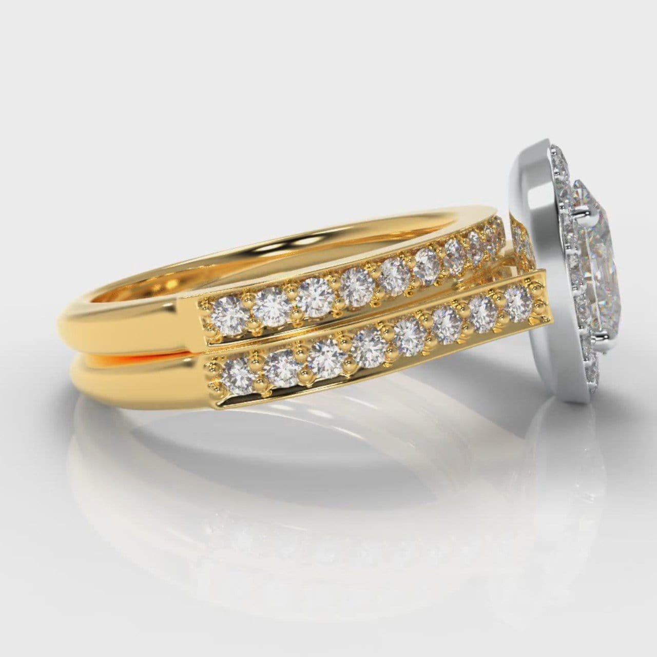 Pavé Oval Diamond Halo Bridal Set - Two Tone Yellow Gold
