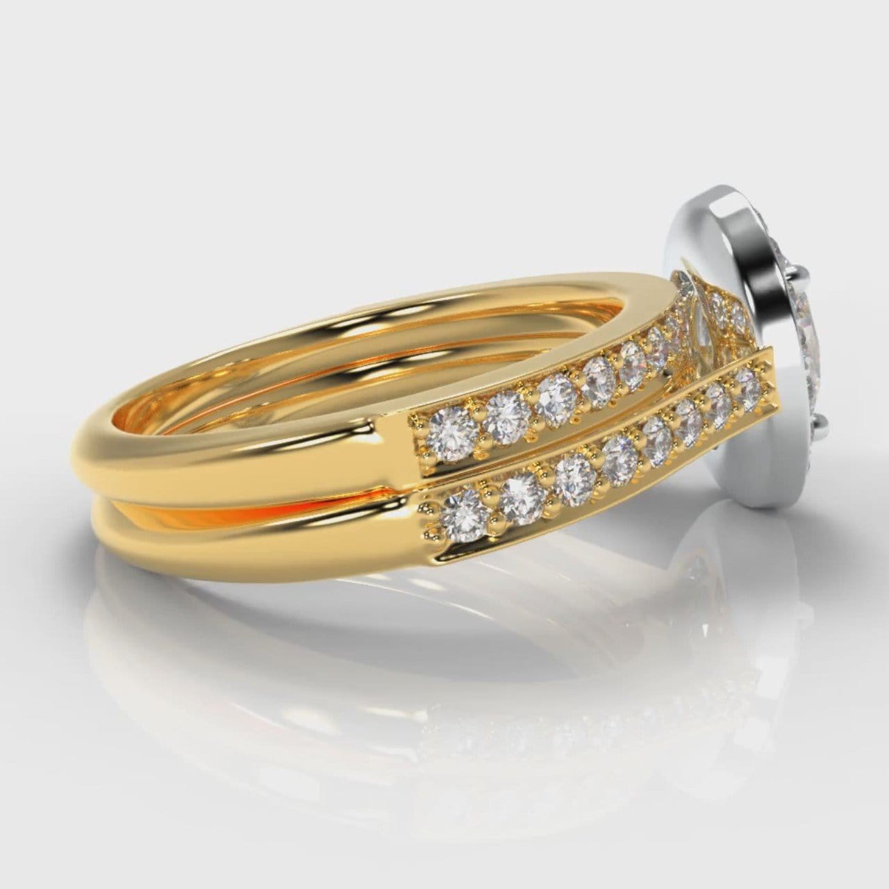 Pavé Oval Diamond Halo Bridal Set - Two Tone Yellow Gold
