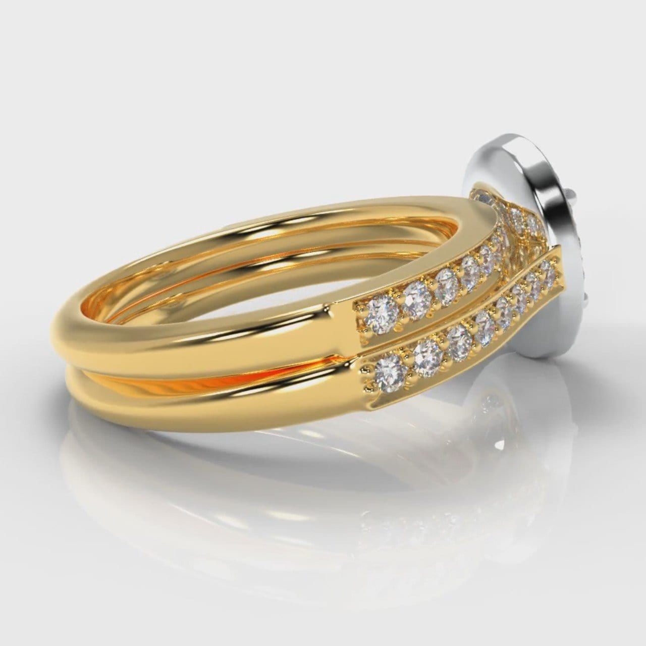 Pavé Oval Diamond Halo Bridal Set - Two Tone Yellow Gold