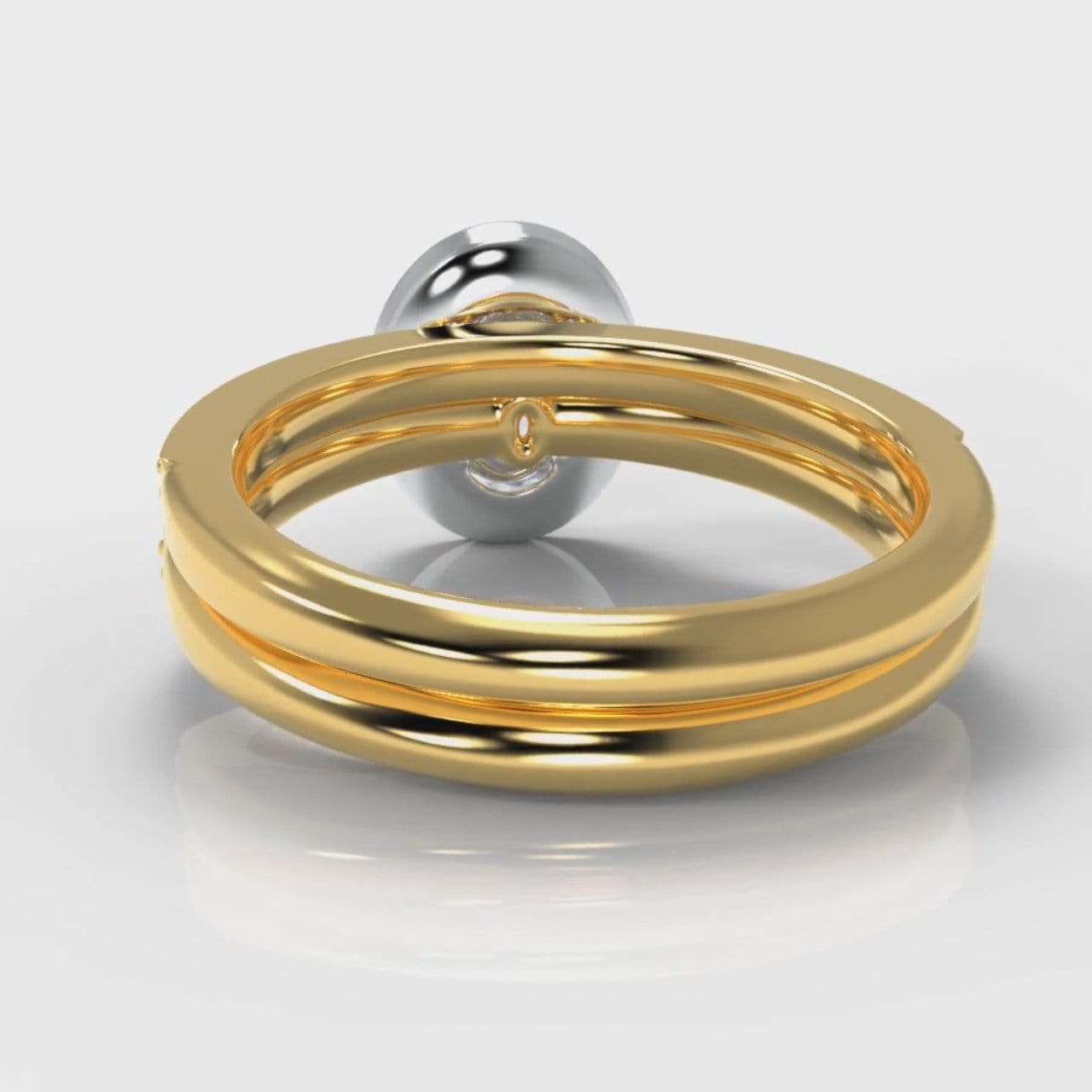 Pavé Oval Diamond Halo Bridal Set - Two Tone Yellow Gold