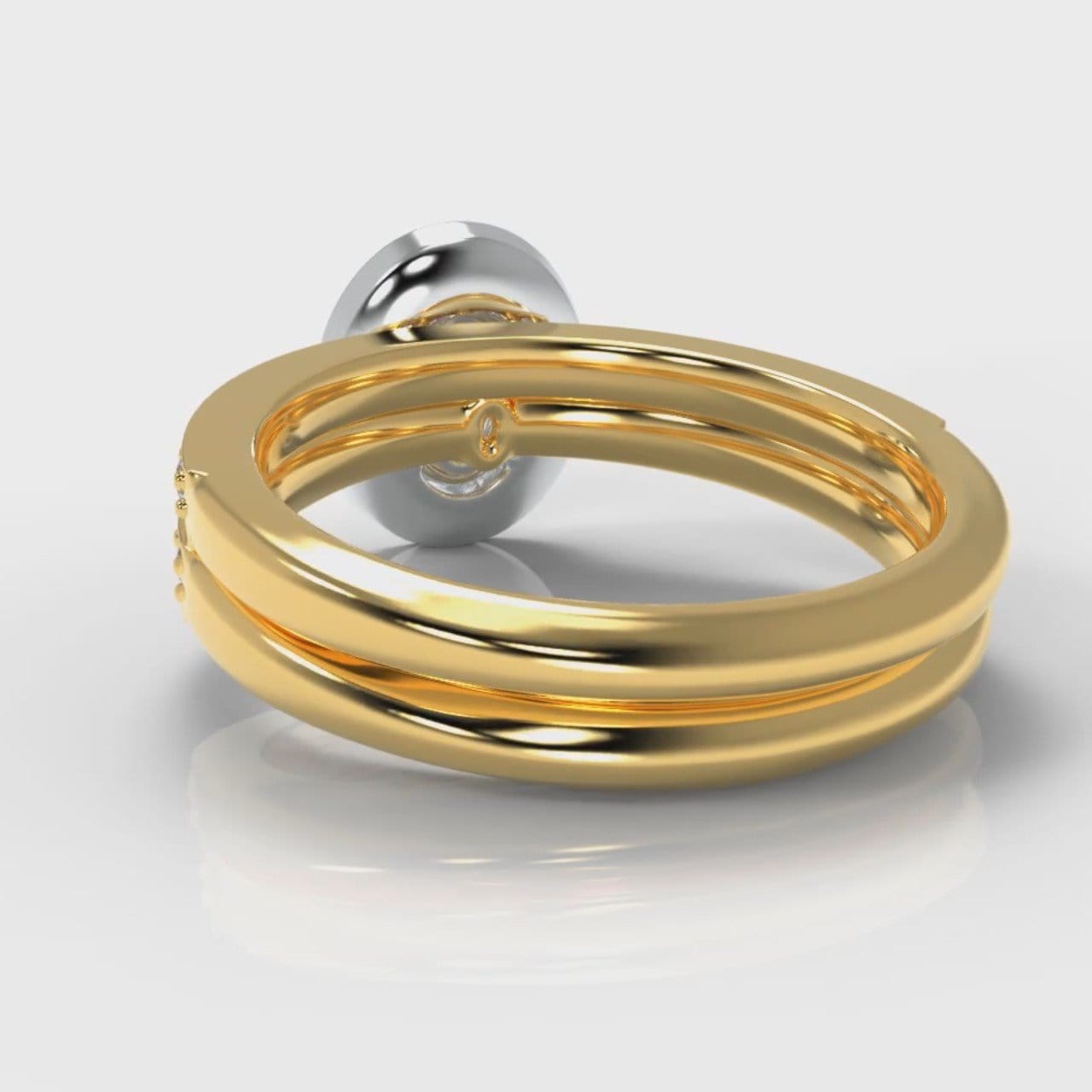 Pavé Oval Diamond Halo Bridal Set - Two Tone Yellow Gold