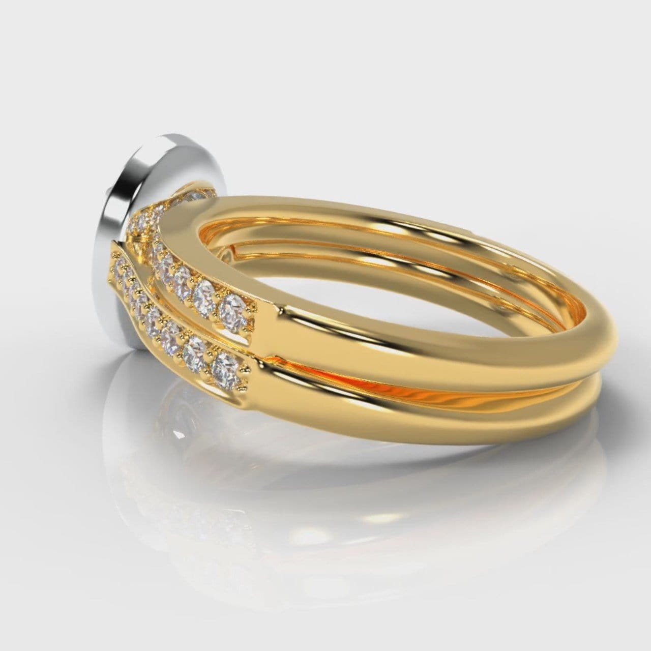 Pavé Oval Diamond Halo Bridal Set - Two Tone Yellow Gold