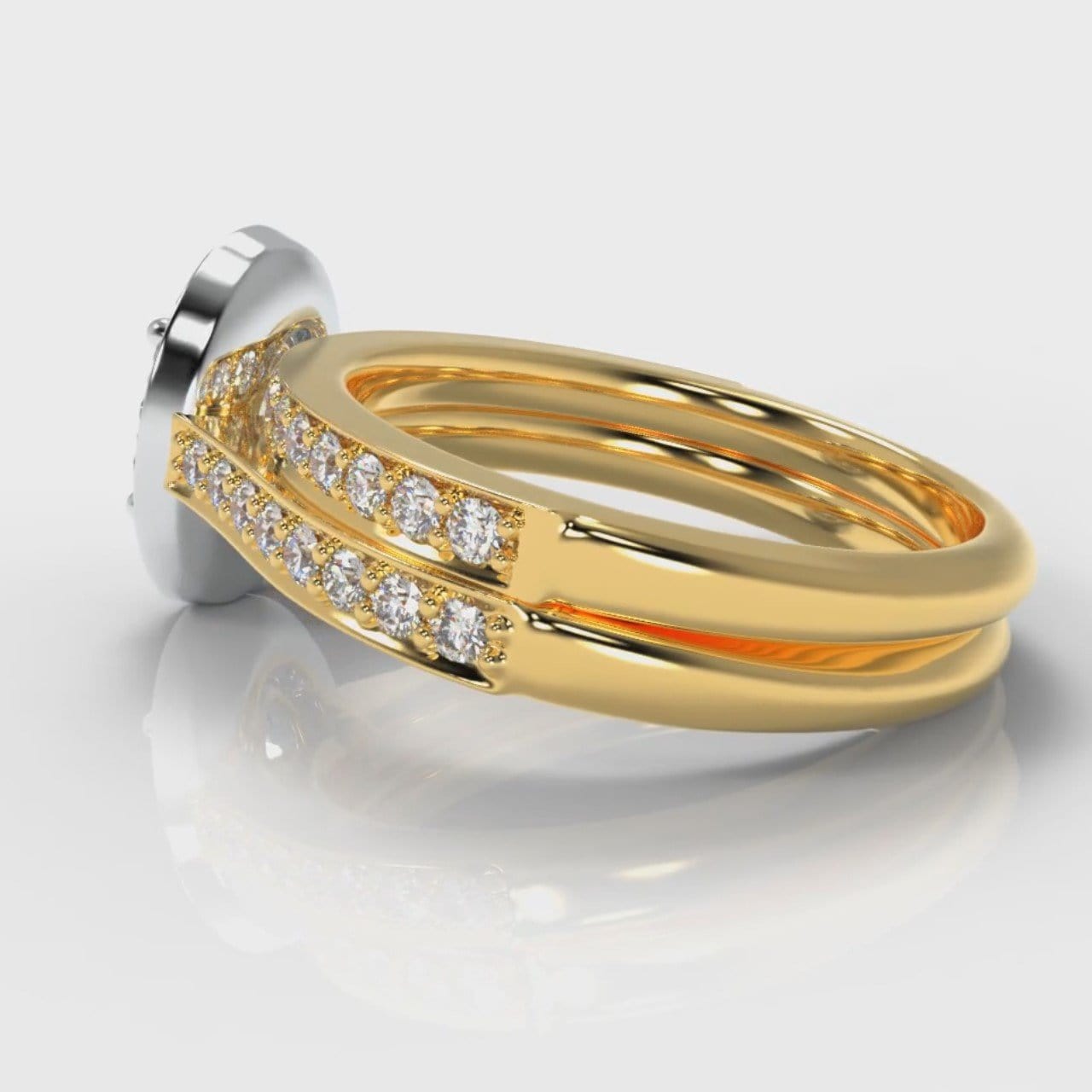 Pavé Oval Diamond Halo Bridal Set - Two Tone Yellow Gold