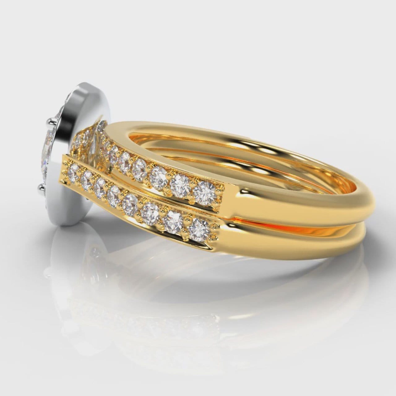 Pavé Oval Diamond Halo Bridal Set - Two Tone Yellow Gold