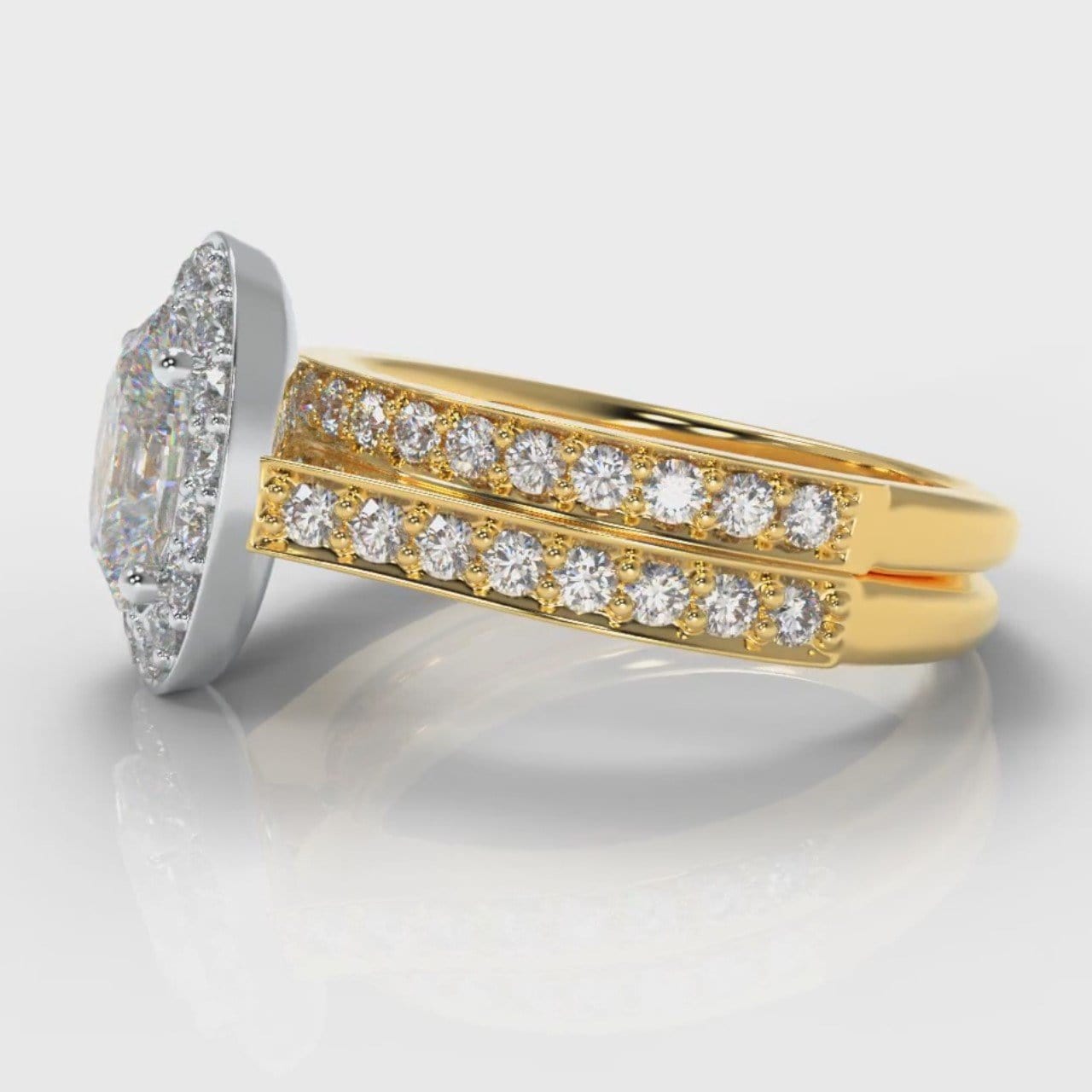 Pavé Oval Diamond Halo Bridal Set - Two Tone Yellow Gold