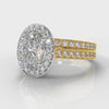 Pavé Oval Diamond Halo Bridal Set - Two Tone Yellow Gold