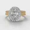 Pavé Oval Diamond Halo Bridal Set - Two Tone Yellow Gold
