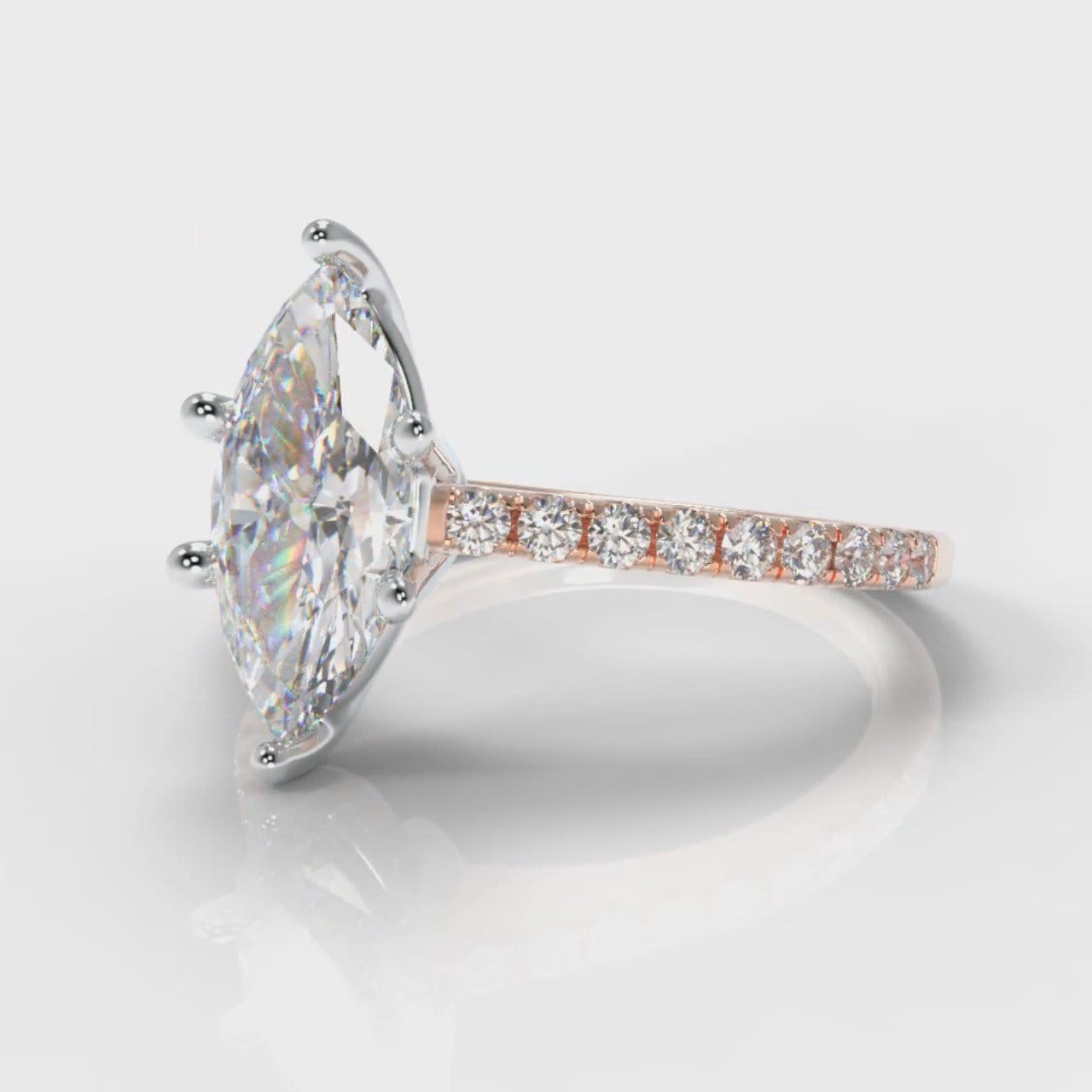 Star Petite Micropavé Marquise Diamond Engagement Ring - Rose Gold