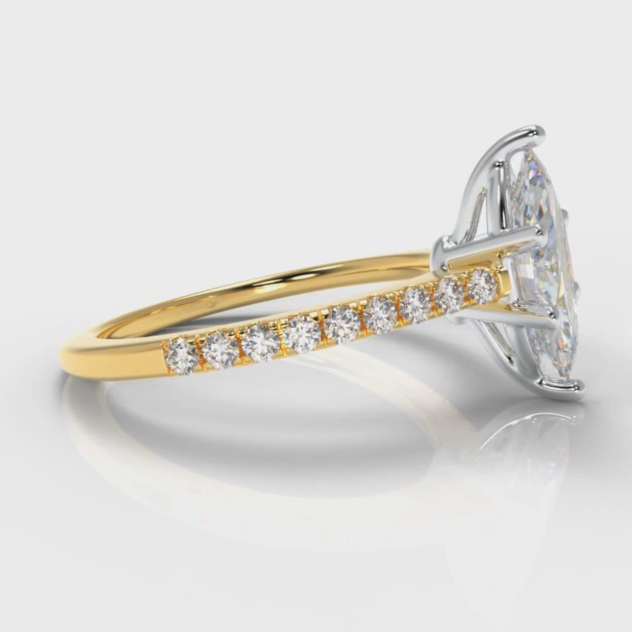 Star Petite Micropavé Marquise Diamond Engagement Ring - Yellow Gold
