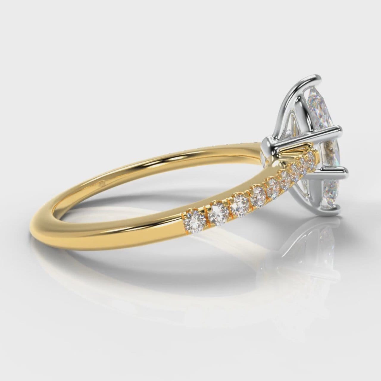 Star Petite Micropavé Marquise Diamond Engagement Ring - Yellow Gold