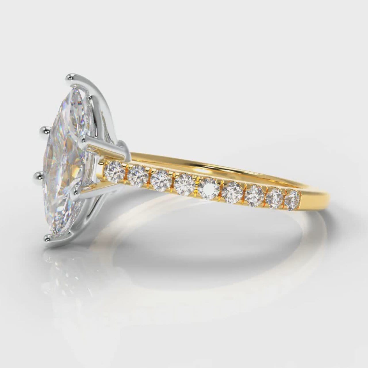 Star Petite Micropavé Marquise Diamond Engagement Ring - Yellow Gold