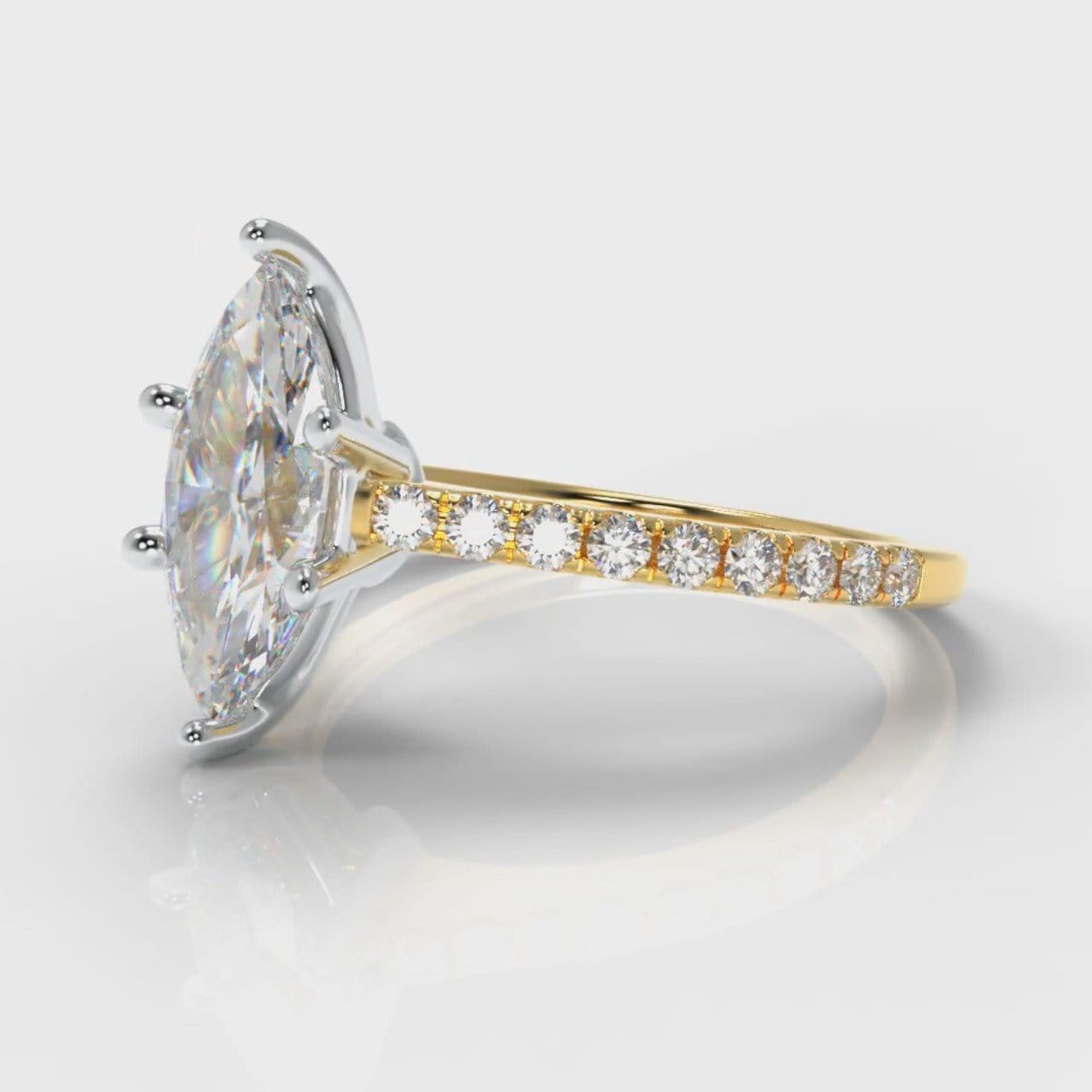 Star Petite Micropavé Marquise Diamond Engagement Ring - Yellow Gold