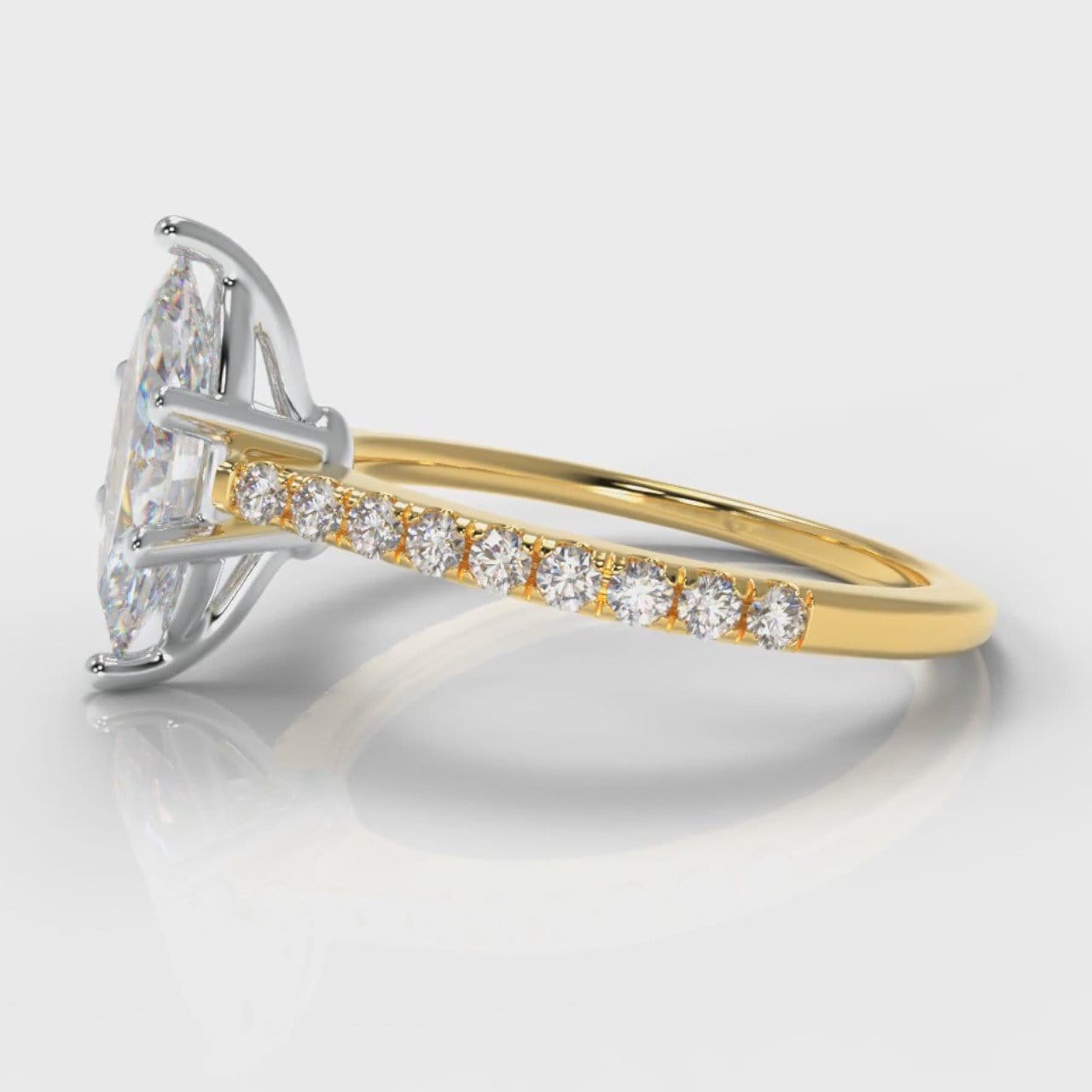 Star Petite Micropavé Marquise Diamond Engagement Ring - Yellow Gold