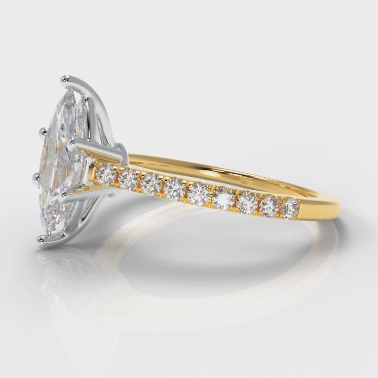 Star Petite Micropavé Marquise Diamond Engagement Ring - Yellow Gold