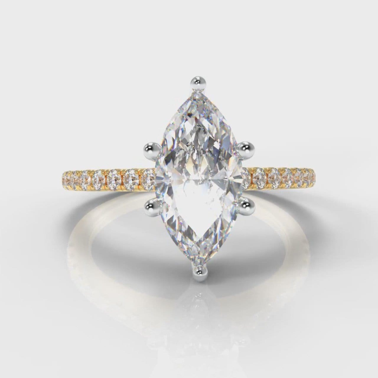 Star Petite Micropavé Marquise Diamond Engagement Ring - Yellow Gold