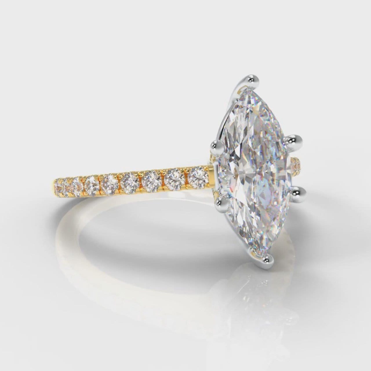 Star Petite Micropavé Marquise Diamond Engagement Ring - Yellow Gold