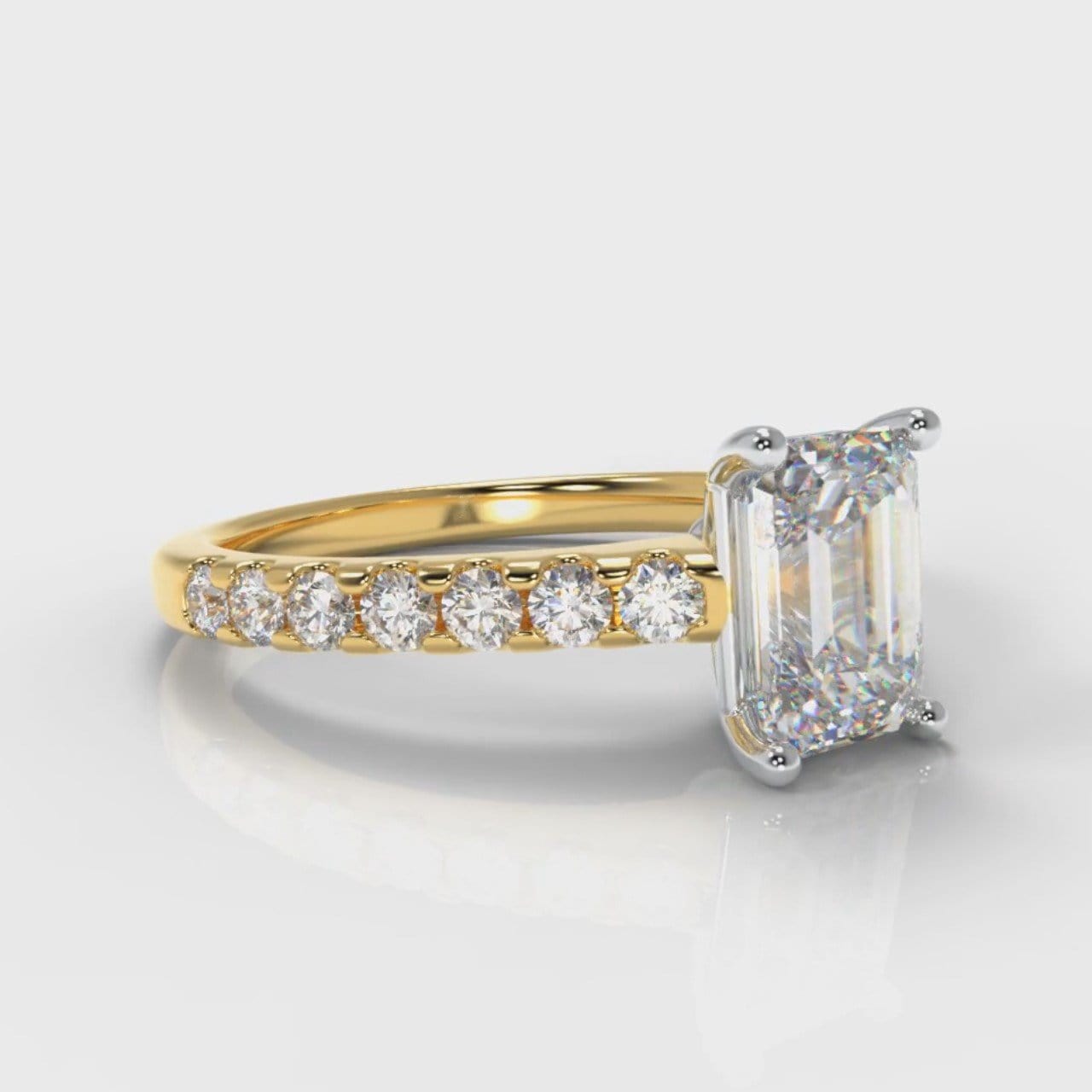 Carrée Micropavé Emerald Cut Diamond Engagement Ring - Yellow Gold