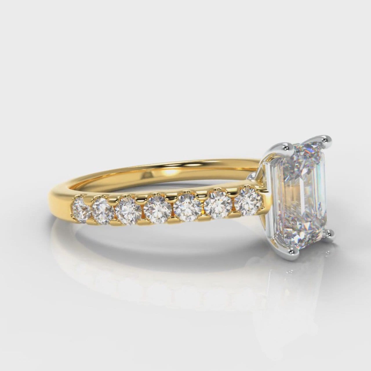 Carrée Micropavé Emerald Cut Diamond Engagement Ring - Yellow Gold
