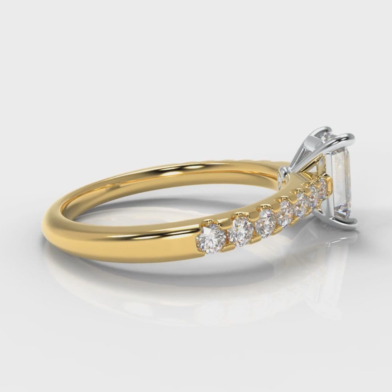 Carrée Micropavé Emerald Cut Diamond Engagement Ring - Yellow Gold