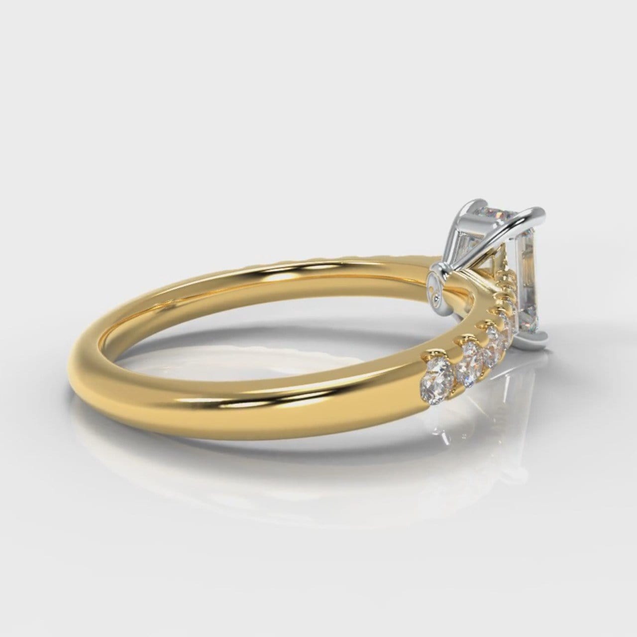 Carrée Micropavé Emerald Cut Diamond Engagement Ring - Yellow Gold