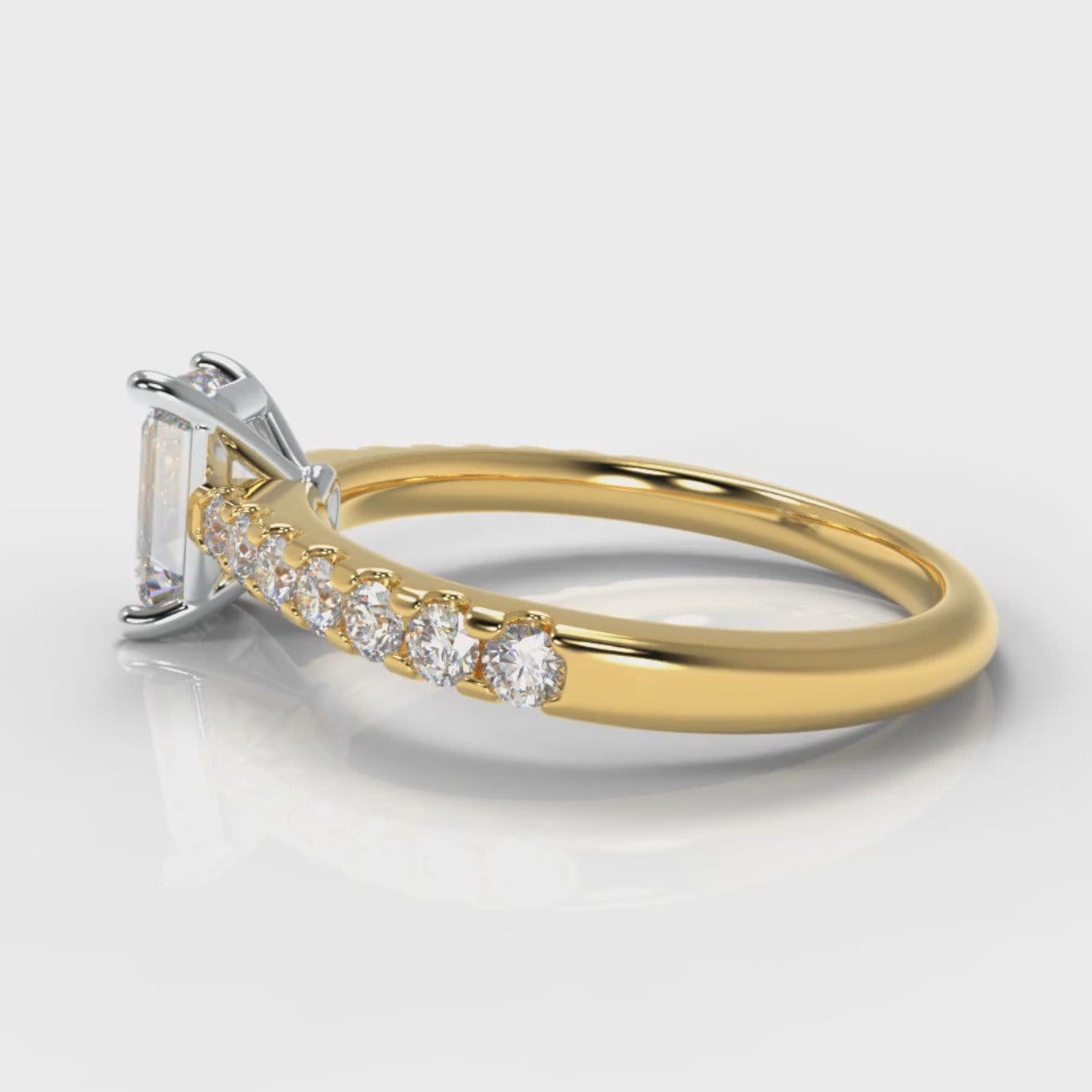 Carrée Micropavé Emerald Cut Diamond Engagement Ring - Yellow Gold