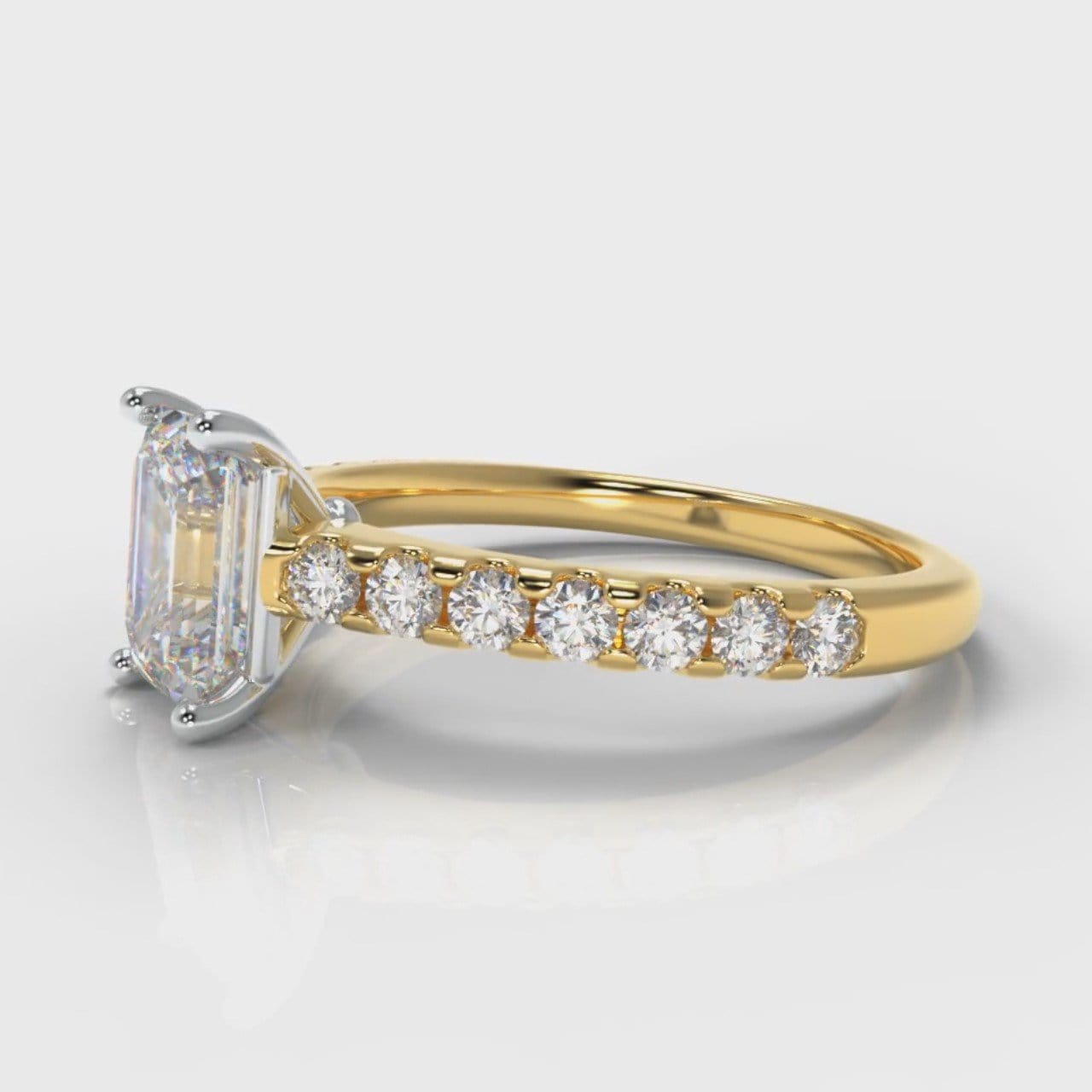 Carrée Micropavé Emerald Cut Diamond Engagement Ring - Yellow Gold