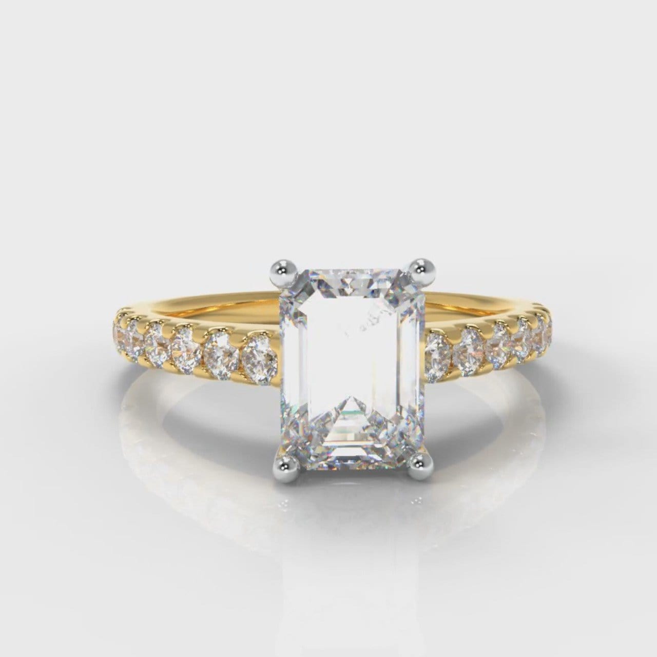 Carrée Micropavé Emerald Cut Diamond Engagement Ring - Yellow Gold