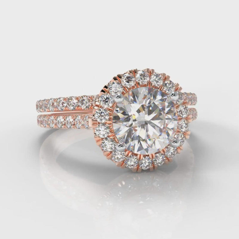 Petite Micropavé Round Brilliant Cut Diamond Halo Bridal Set - Rose Gold
