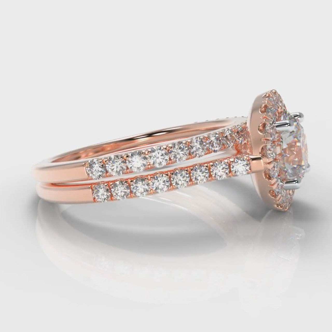 Petite Micropavé Round Brilliant Cut Diamond Halo Bridal Set - Rose Gold