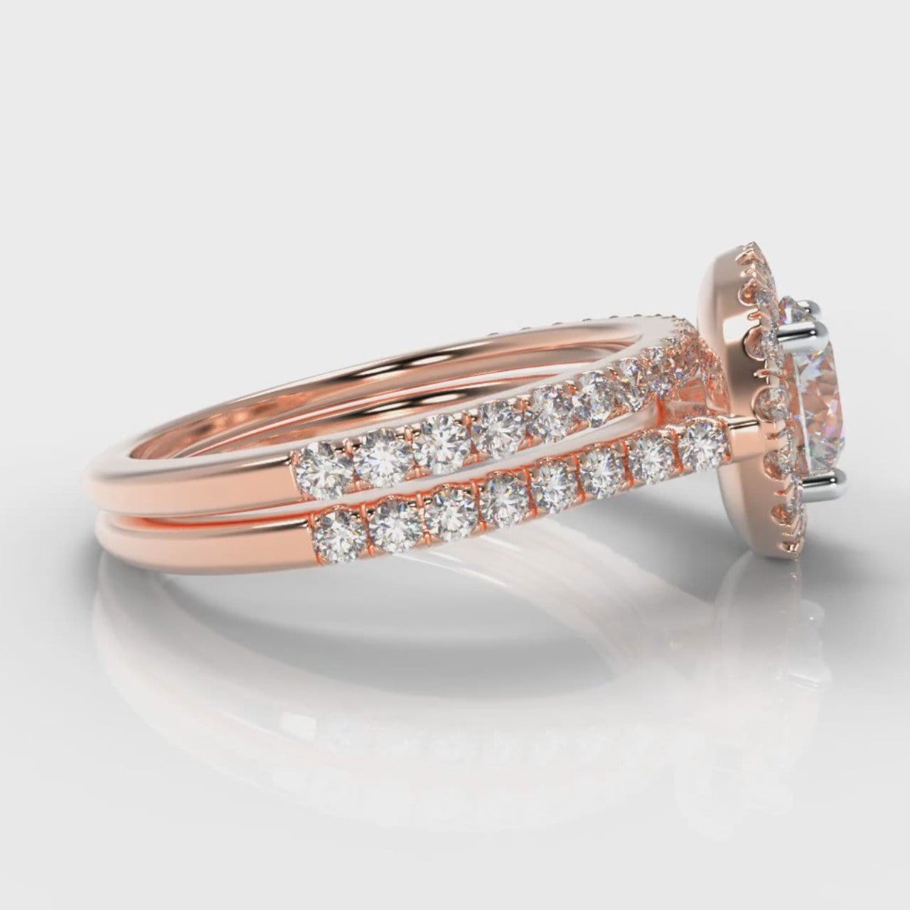 Petite Micropavé Round Brilliant Cut Diamond Halo Bridal Set - Rose Gold