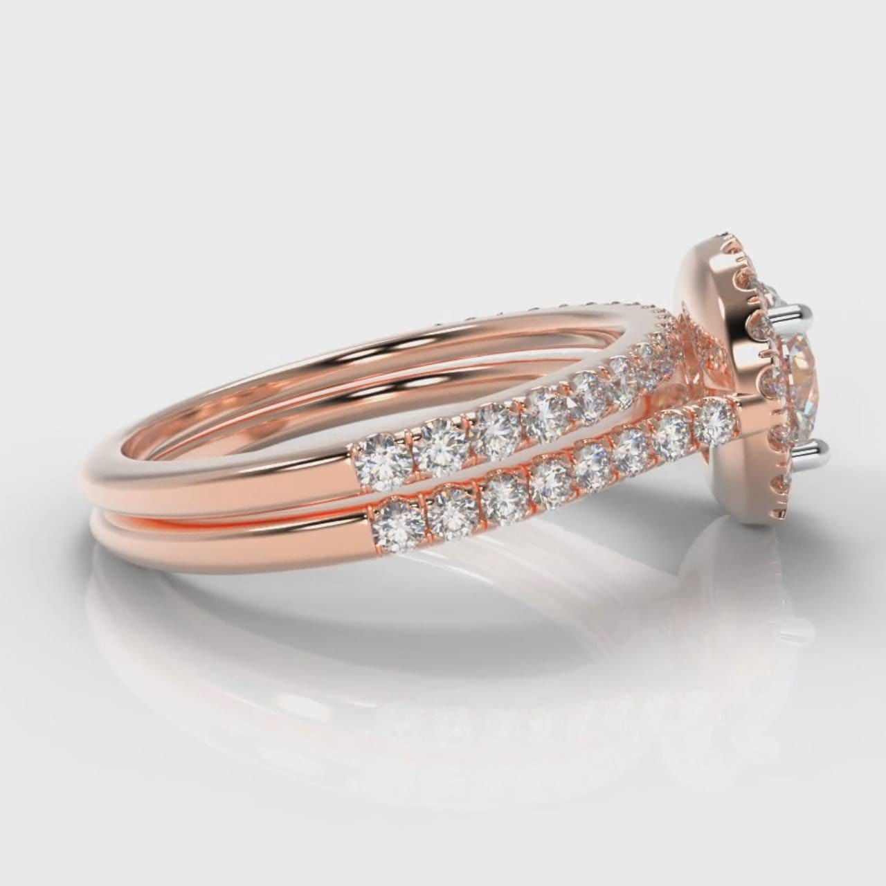 Petite Micropavé Round Brilliant Cut Diamond Halo Bridal Set - Rose Gold