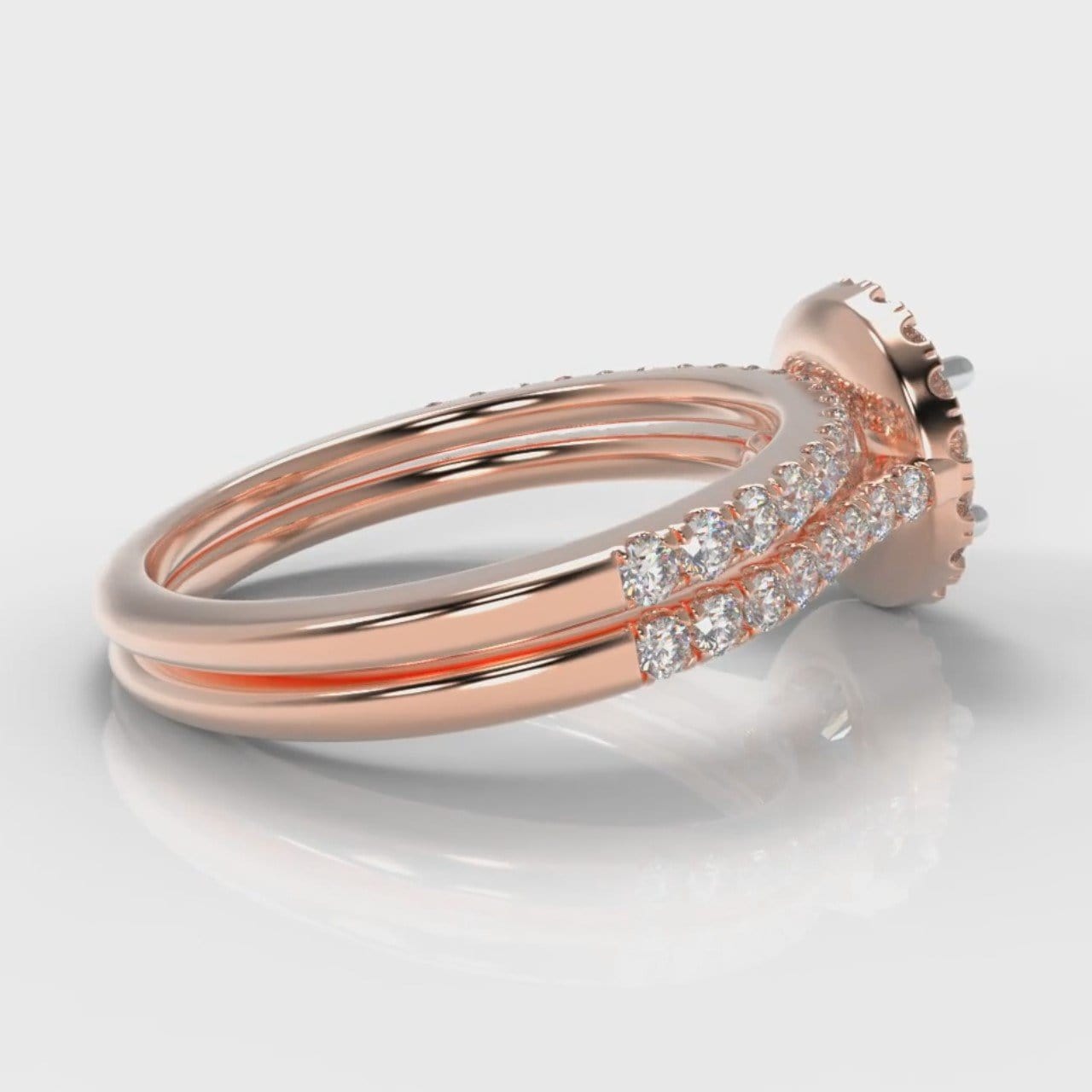 Petite Micropavé Round Brilliant Cut Diamond Halo Bridal Set - Rose Gold