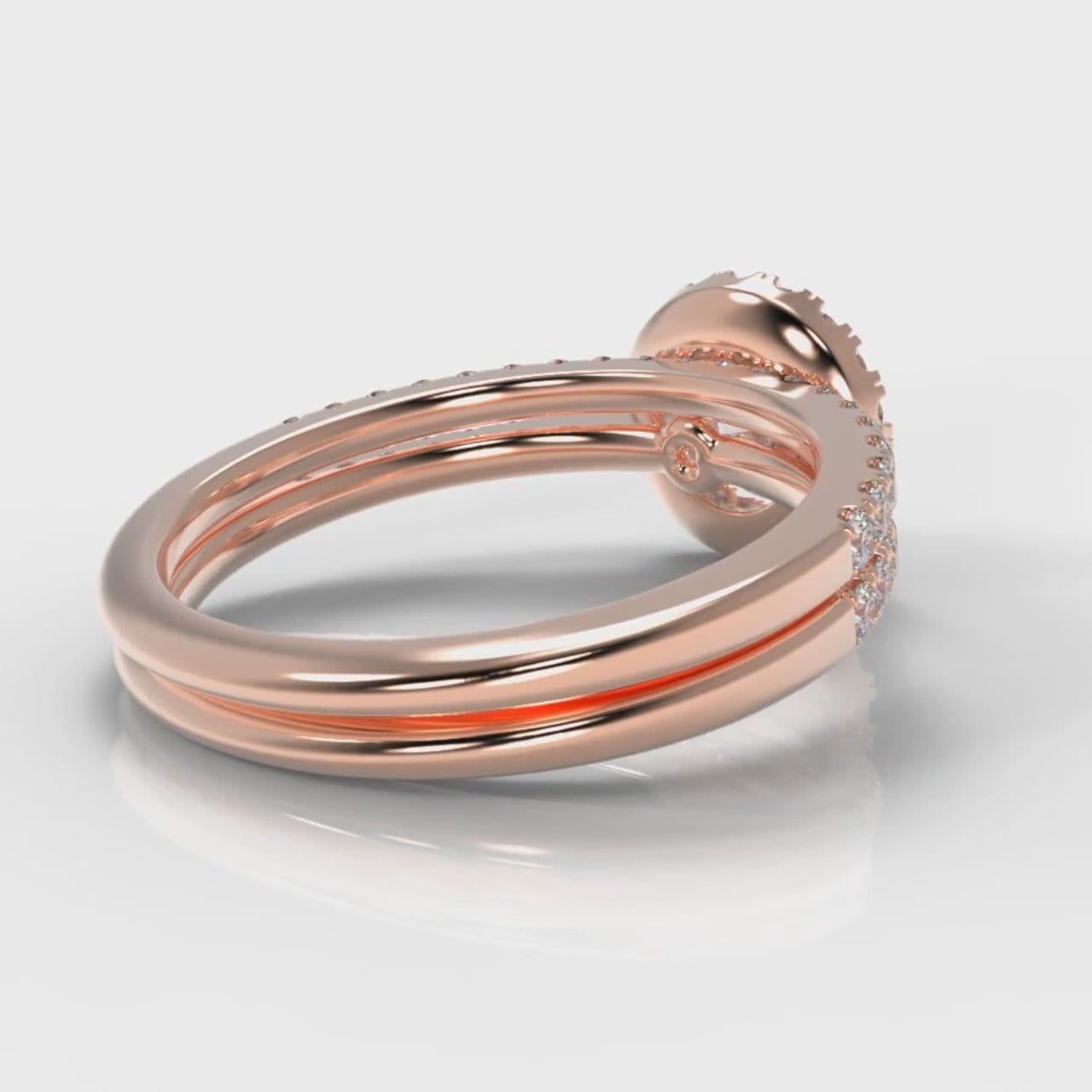Petite Micropavé Round Brilliant Cut Diamond Halo Bridal Set - Rose Gold