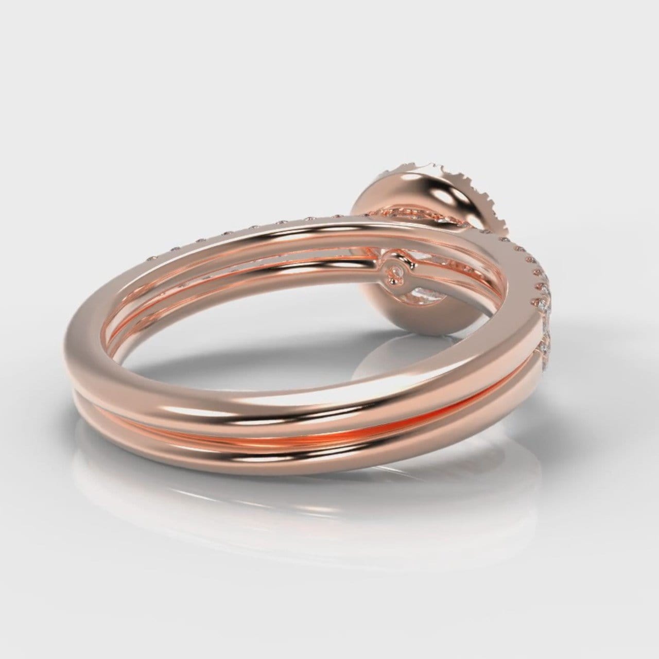 Petite Micropavé Round Brilliant Cut Diamond Halo Bridal Set - Rose Gold